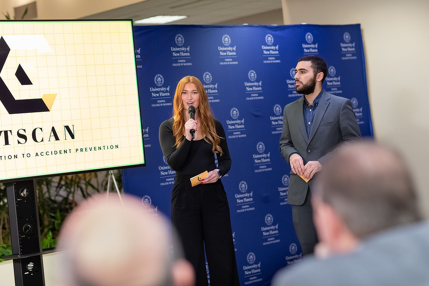 Student giving presentation
