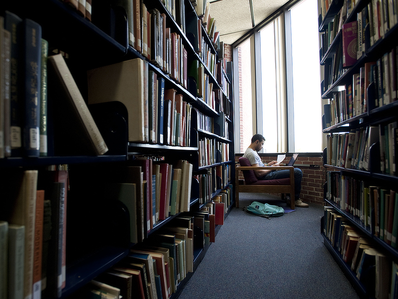 Student studies in library