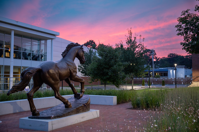 Charger statue at sunset