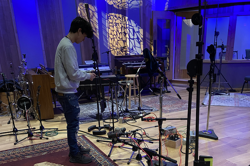 Student in recording studio