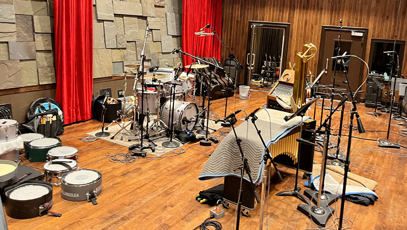 Drums and equipment at Blackbird Studio.
