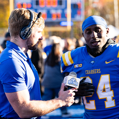 Football player being interviewed