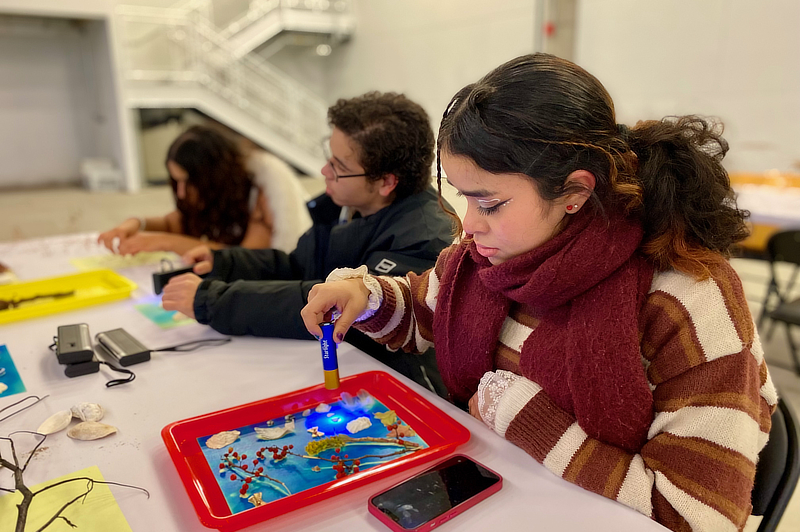 Young students making art