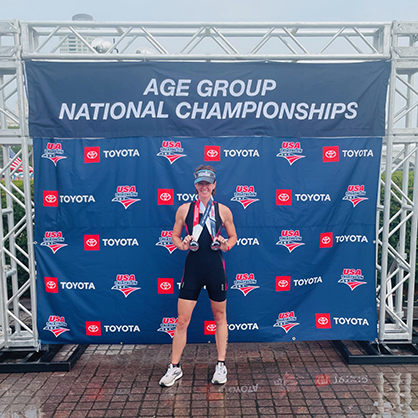 Crystal Holick ’23 at the MBA USAT Age Group National Championships in 2021.