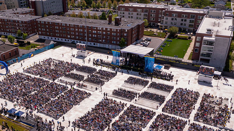 Commencement 2024, as seen from a drone overhead.