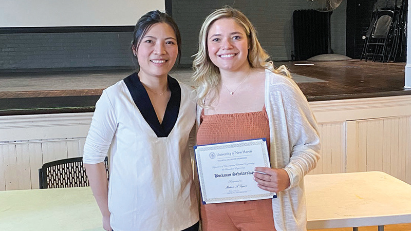 Assistant Professor Huan Gu, Ph.D., and Madison Liguori ‘23