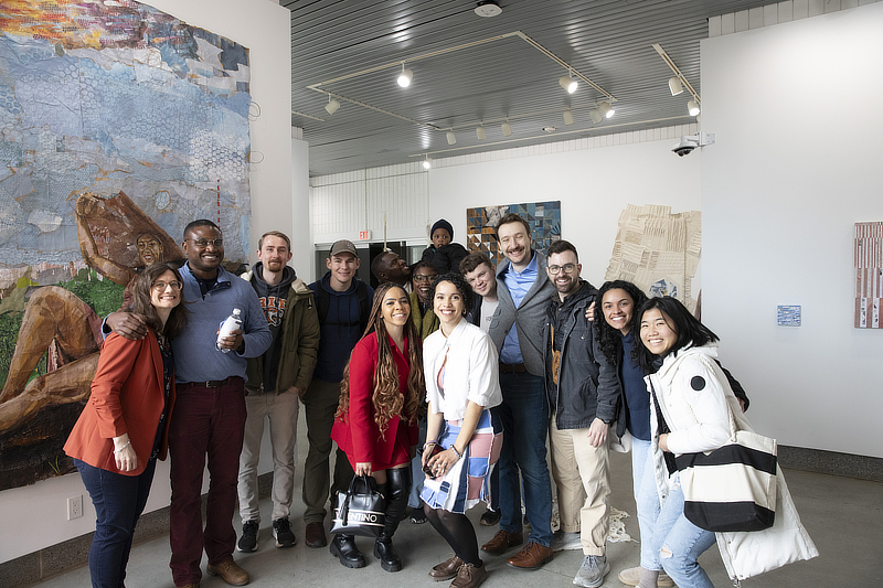 Artist and group at Hard Leisure exhibit