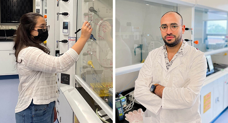 Mia Rodriguez ’24 and Tarek Ibrahim ’23 M.S. hope their research will help address the global plastic-pollution problem.