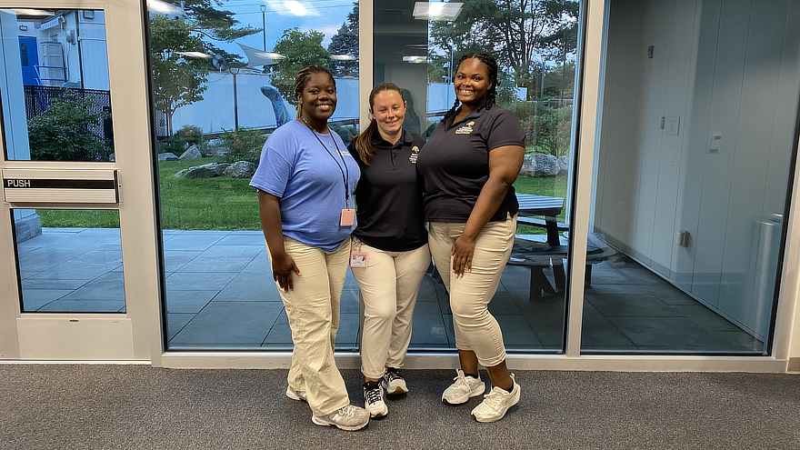 Elana Fletcher ’27 OTD, Olivia Brescio ’27 OTD, and Tiona Snowden ’27 OTD at Mystic Aquarium