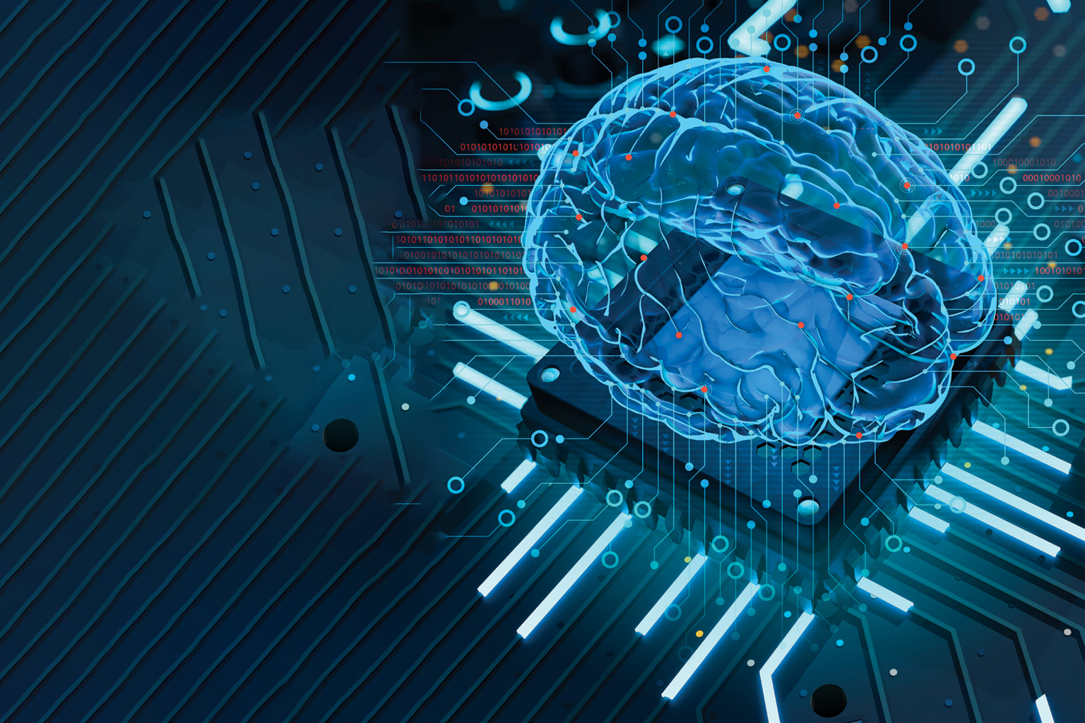 Graphic of brain with computer circuits