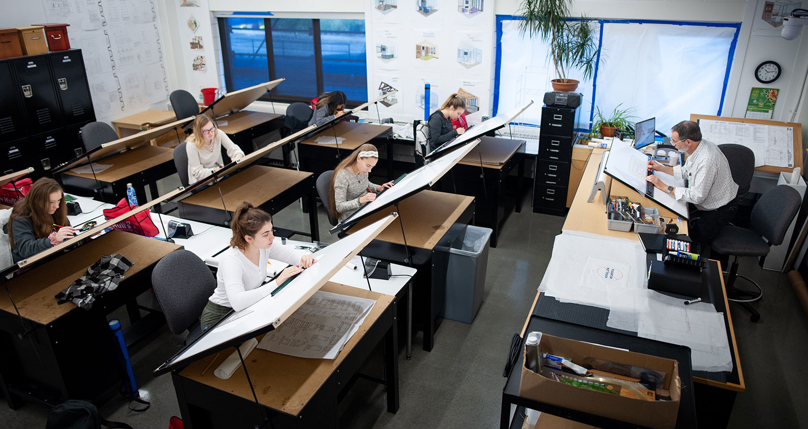 Design students working in classroom