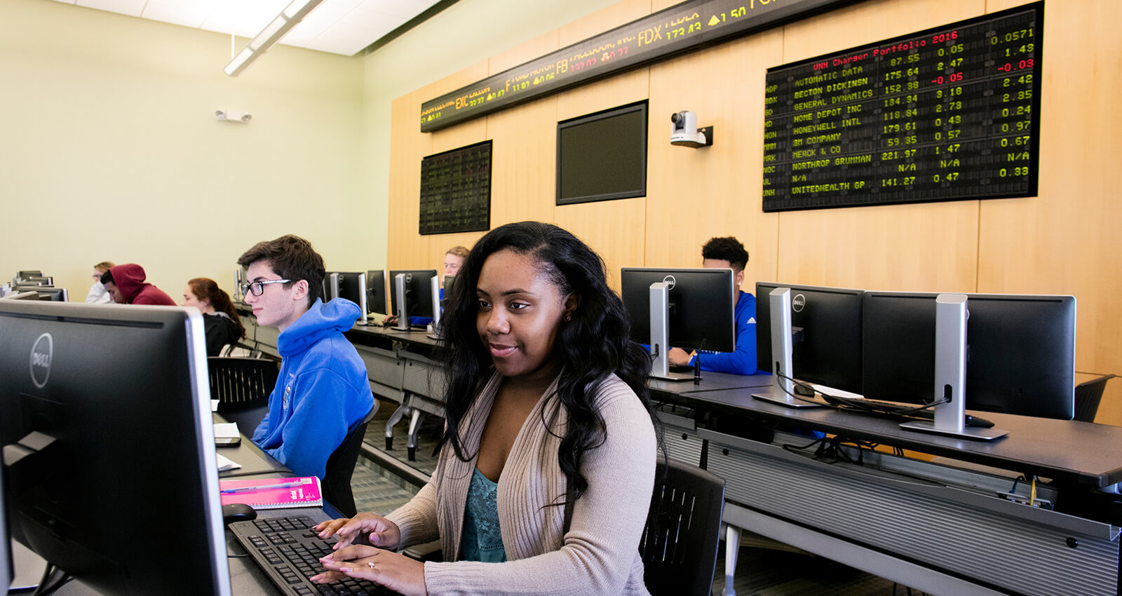 Student in business room