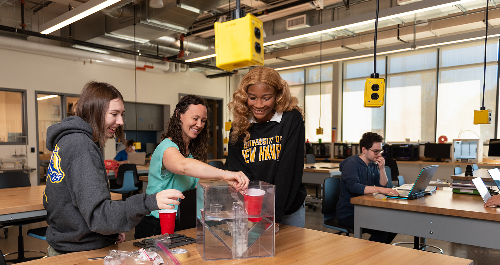 Women engineering students on a project