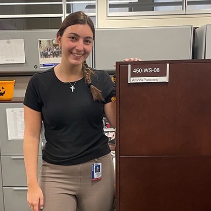 Arianna Padovano ’20, ’23 M.S. in her office.