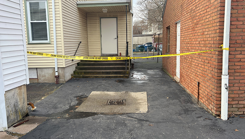 Police tape marked the outside of the mock crime scene.