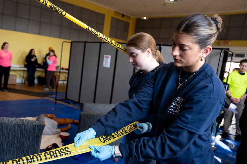 Students at crime scene exercise