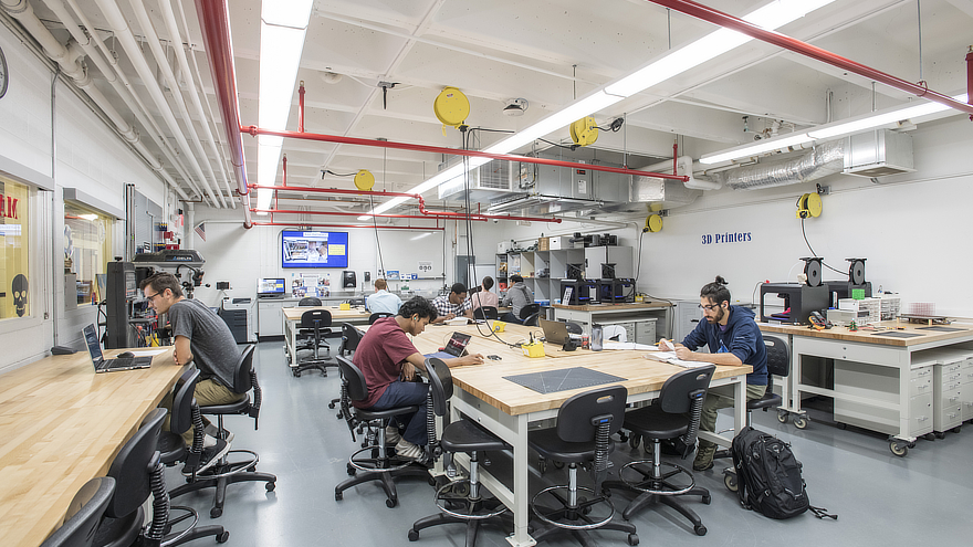 Students working in maker space