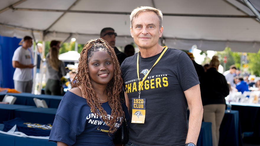 Shana-Kay Hyde ’27 (left) and Chair Michael Ambrose ‘84, M.S. ‘19, Hon. (right)