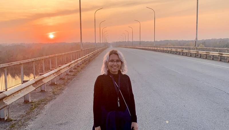Angelica Cruz on the bridge to Chernobyl