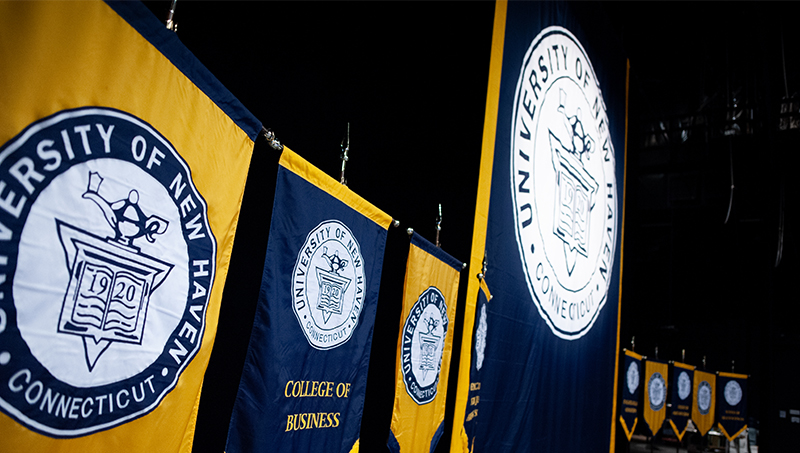 A picture of commencement flags