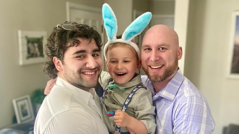 Ryan Noonan ’20, ’23 M.S. with his brother David and nephew Finnegan on Easter in 2021.