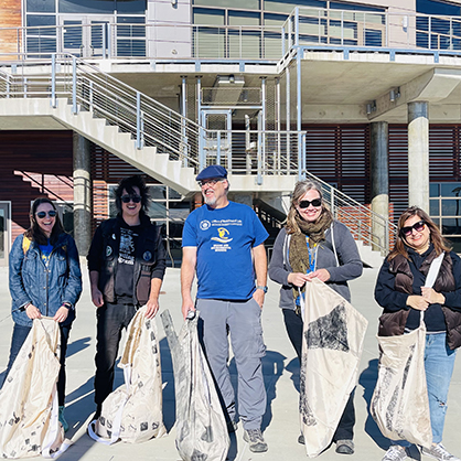 This is part of the planning team, from Left to right: Prof. Jackie Gleisner, sTo Len, Dr. Jean-Paul Simjouw, Dr. Amy Carlile, and Dr. Karin Jakubowski with special bags for collecting trash that could become art.