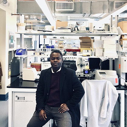 Kagya Amoako, Ph.D., in the lab.