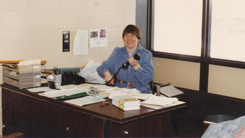 Becky Johnson in the student center office in 1981.