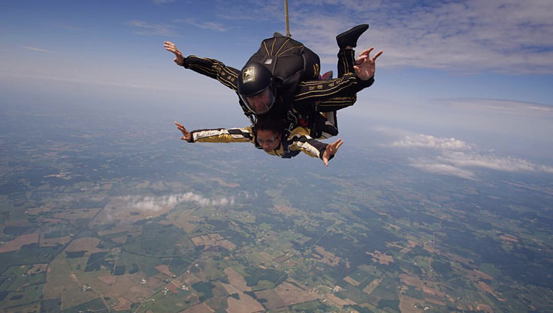 Image of Danielle Desjardins skydiving.