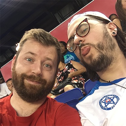 Ian Shick with their partner at a New York Red Bulls Soccer Game in July 2019.