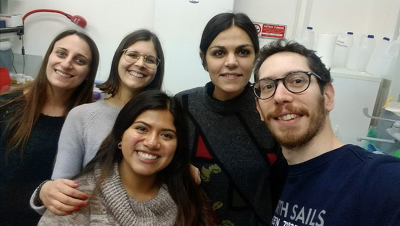 Arely Parra López ’21 with research mentors in Italy.