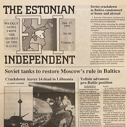 The Estonian Independent, text written on an old piece of newspaper.