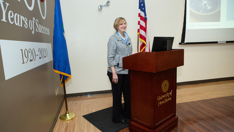 Leah Hartman, J.D., MBA, delivered the last lecture as part of the faculty awards ceremony.