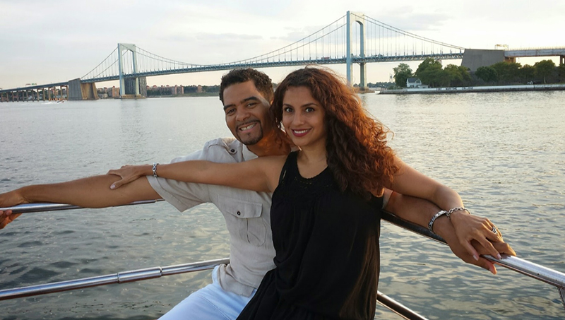 Philip Howard with his wife Giannina on a sunset cruise along the East River in Manhattan.
