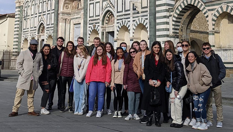 Image of A group of University of New Haven students in Italy in early 2022.