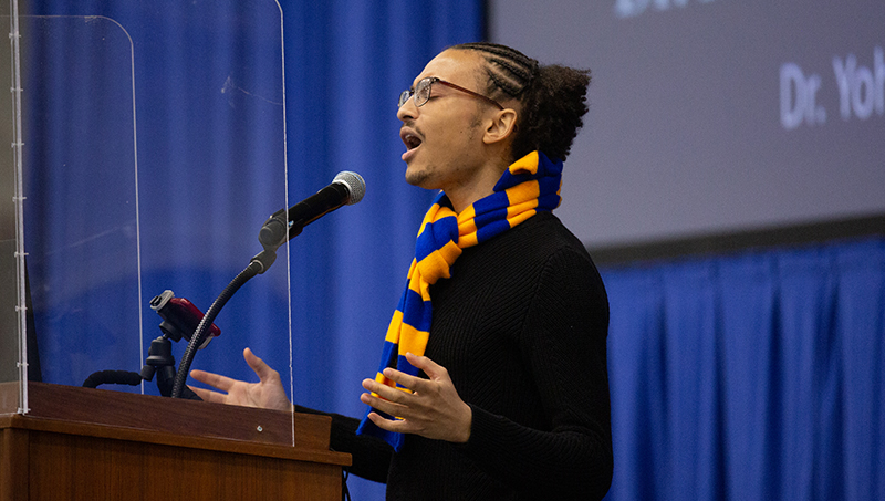 Image of Michael Desir ’22 performing as part of the event.