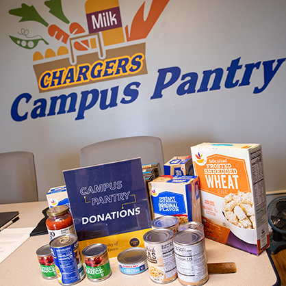 The pantry offers a variety of foods to Chargers. 