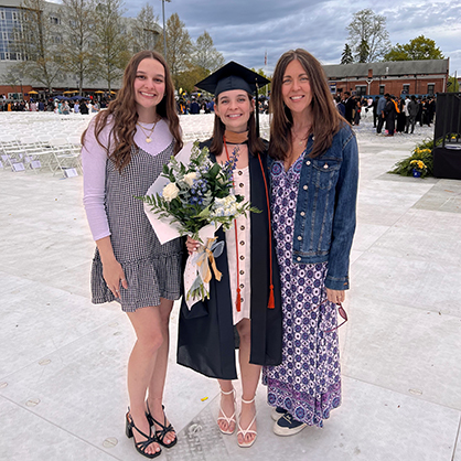 Paige Resnick ’24 (left), Haleigh Resnick ’24 MBA, and Lynne Hennessey Resnick ’94, ’96 M.S. at Haleigh’s graduation.
