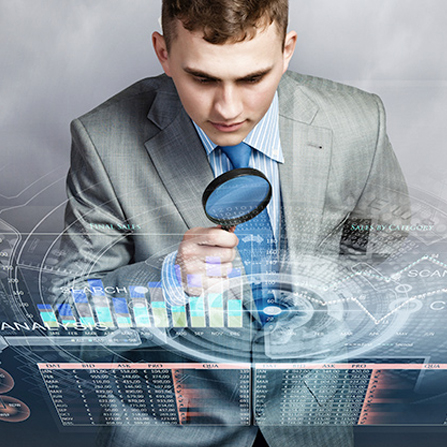 Man with data graphics